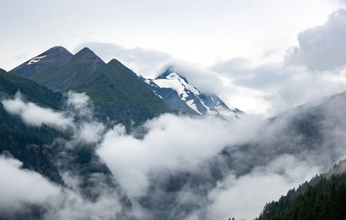 The Grossglockner, Austria’s highest mountain, among clouds in the Hohe Tauern
